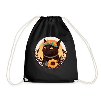 Watercolor Bombay Sunflower Cat Breed Pet Kitten - Drawstring Bag - black - Front