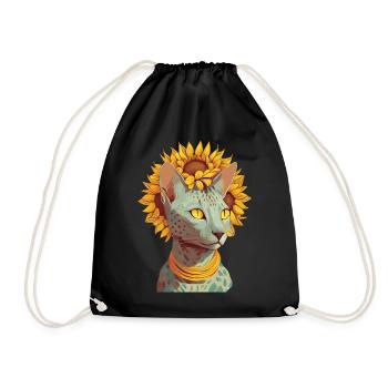 Cute Egyptian Mau Sunflower Cat Breed Pet Kitten - Drawstring Bag - black - Front