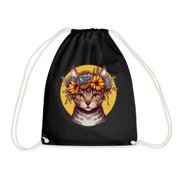 Watercolor American Wirehair Sunflower Cat Breed P - Drawstring Bag - black - Front
