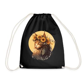 Cute Maine Coon Sunflower Cat Breed Pet Kitten - Drawstring Bag - black - Front