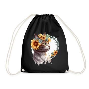 Cute European Shorthair Sunflower Cat Breed Pet Ki - Drawstring Bag - black - Front