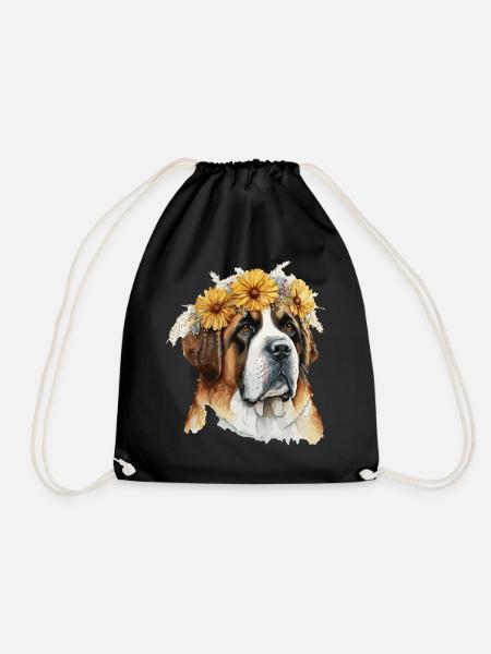 Cute St Bernard Sunflower Dog Breed Pet Puppy - Turnbeutel - Schwarz