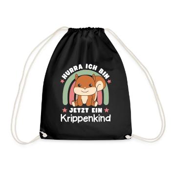 Hurra Ich Bin Jetzt Ein Krippenkind - Turnbeutel - Schwarz - Vorne