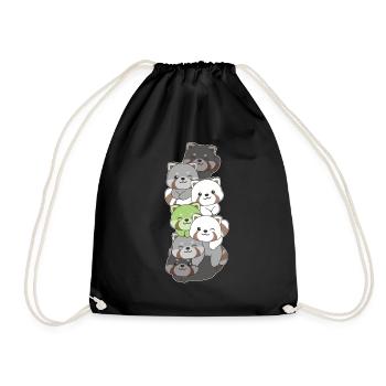Agender Flag Pride LGBTQ Cute Red Panda Stack - Drawstring Bag - black - Front