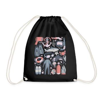 Diving Doodles Scuba Snorkeling Diving Equipment - Drawstring Bag - black - Front