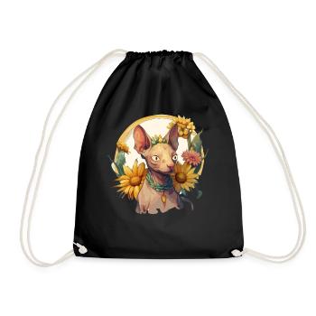 Cute Sphynx Sunflower Cat Breed Pet Kitten - Drawstring Bag - black - Front
