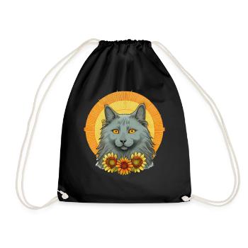 Cute Nebelung Sunflower Cat Breed Pet Kitten - Drawstring Bag - black - Front