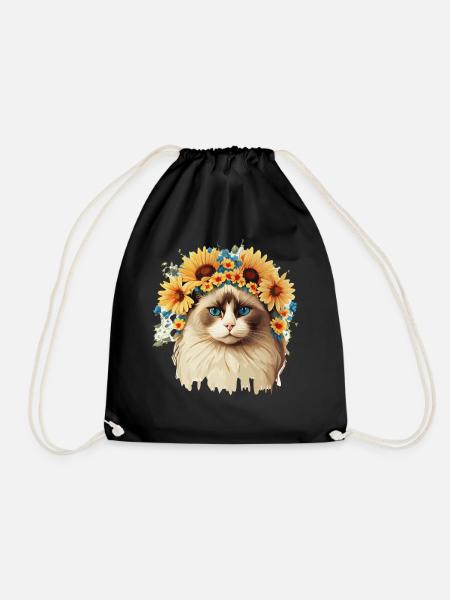 Mignon Ragdoll Sunflower Cat Race Pet Kitten - Sac de sport léger - noir