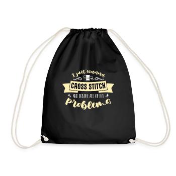 Cross Stitch I Just want to Cross Stitch Needlepoint - Drawstring Bag - black - Front