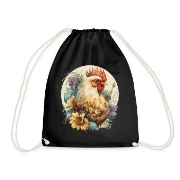 Cute Chicken Sunflower Chicken Lover Farm Animal - Drawstring Bag - black - Front