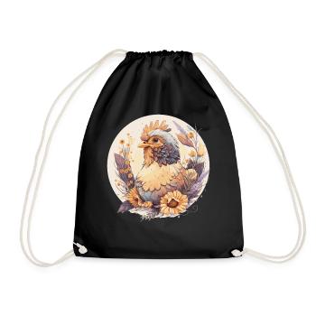 Cute Chicken Sunflower Farmer Farm Animal - Turnbeutel - Schwarz - Vorne