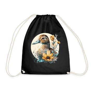 Cute Duck Sunflower Farm Animal Duck Farming - Drawstring Bag - black - Front