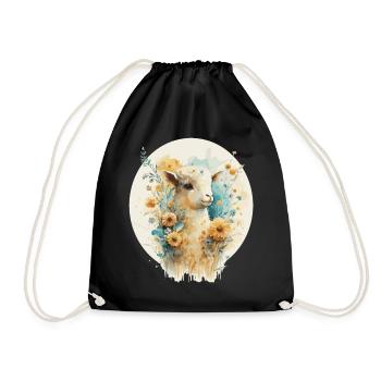 Cute Baby Sheep Lamb Sunflower Floral Farm Animal - Turnbeutel - Schwarz - Vorne