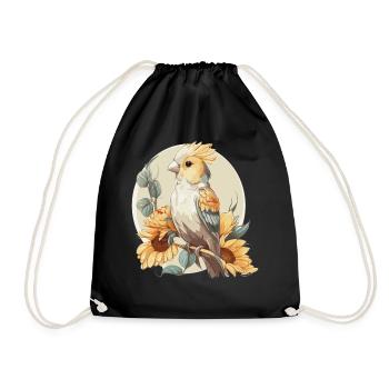 Cute Parrot Cockatiel Sunflower Watercolor Parrot - Drawstring Bag - black - Front