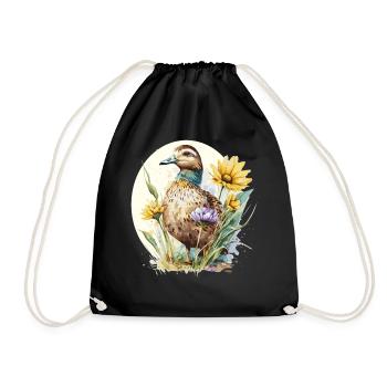 Sunflower Duck Sunshine Farm Animal Farming Farmer - Drawstring Bag - black - Front