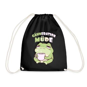 Gähneration Müde Morgenmuffel Kawaii Frosch Kaffee - Turnbeutel - Schwarz - Vorne
