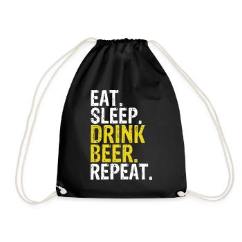 Essen, Schlafen, Trinken, Bier, Geschenk wiederholen - Turnbeutel - Schwarz - Vorne