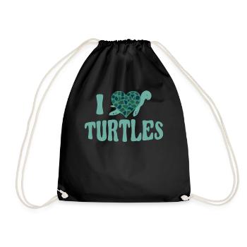 Sea Turtle Tortoise Heart I Love - Drawstring Bag - black - Front