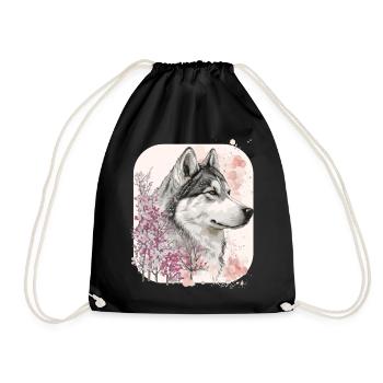Cherry Blossom Alaskan Malamute Dog Breed Japanese - Drawstring Bag - black - Front
