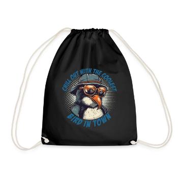 Chilliger Pinguin mit Sonnenbrille und Hut - Turnbeutel - Schwarz - Vorne