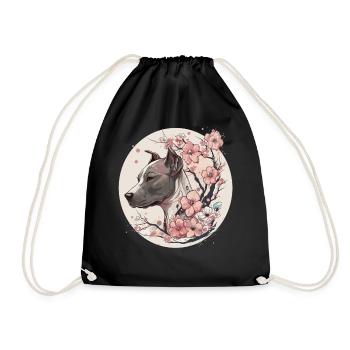 Japanese Sakura Dalmatian Cherry Blossom Watercolo - Turnbeutel - Schwarz - Vorne