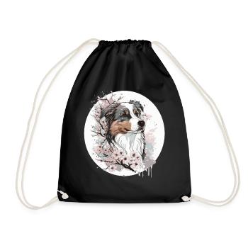 Mignon berger australien cerisier fleur chien japone - Sac de sport léger - noir - Devant