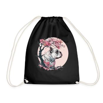 Cute Bulldog Cherry Blossom Dog Breed Japanese Wat - Drawstring Bag - black - Front