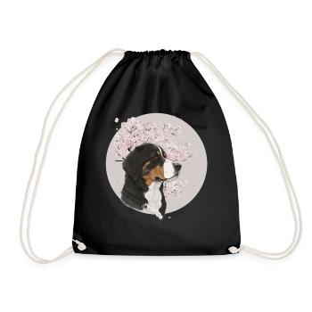 Cherry Blossom Bernese Mountain Dog Breed Japanese - Drawstring Bag - black - Front