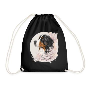 Bernese Mountain Dog Breed Cherry Blossom Japanese - Drawstring Bag - black - Front
