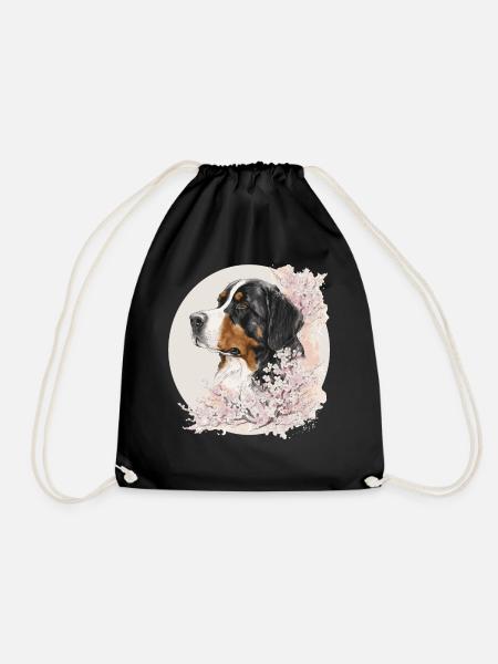 Bernese Mountain Dog Breed Cherry Blossom Japanese - Turnbeutel - Schwarz