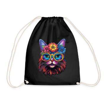 Chat Hippie 60s 70s - Sac de sport léger - noir - Devant