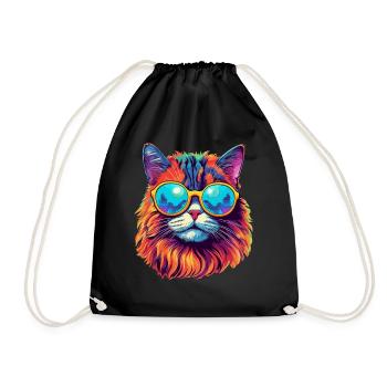 Cat Hippie 60s 70s - Drawstring Bag - black - Front