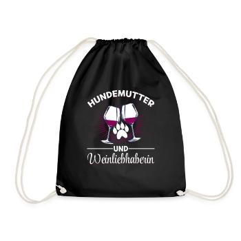 Dog mother and wine lover - Drawstring Bag - black - Front