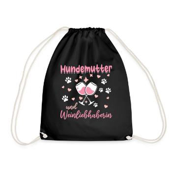 Dog mother and wine lover - Drawstring Bag - black - Front
