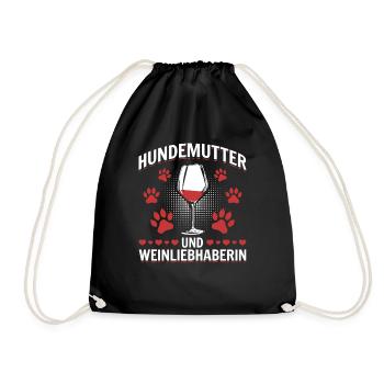 Dog mother and wine lover - Drawstring Bag - black - Front