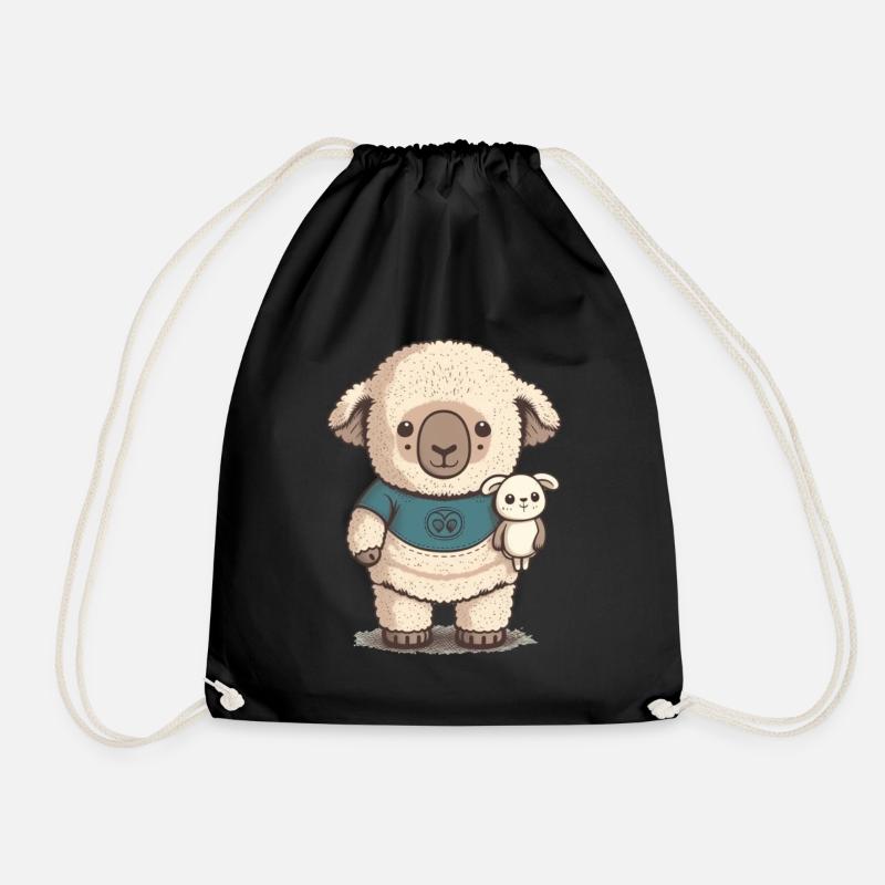 Sleepy sheep with cuddly toy - Drawstring Bag - black