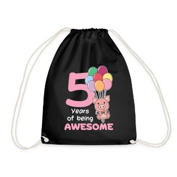 Pig for 5th birthday children five years old - Drawstring Bag - black - Front