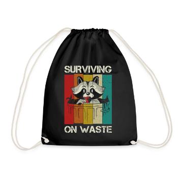 Raccoon lover garbage collecting garbage containers - Drawstring Bag - black - Front