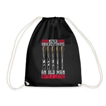 Woodturning Never Underestimate An Old Woodworker - Drawstring Bag - black - Front