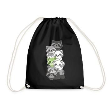Agender Flag Pride LGBTQ Cute Raccoon Stack - Drawstring Bag - black - Front