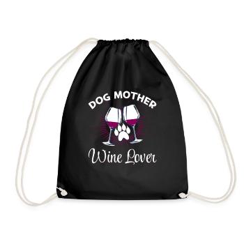 Dog mother and wine lover - Drawstring Bag - black - Front