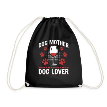 Dog mother and wine lover - Drawstring Bag - black - Front