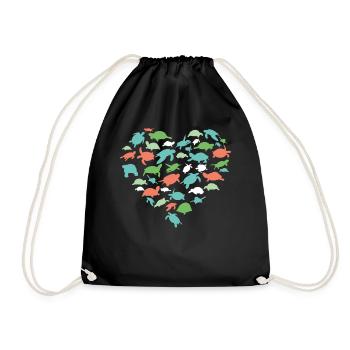 Sea Turtle Tortoise Heart - Drawstring Bag - black - Front