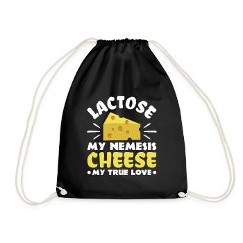 Lactose: My Nemesis, Cheese, My Love - - Drawstring Bag - black - Front