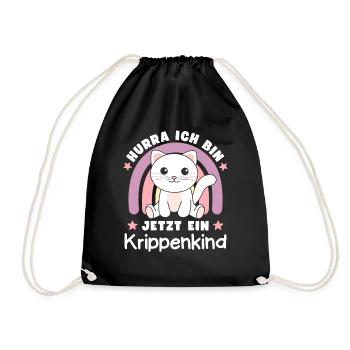 Hurra Ich Bin Jetzt Ein Krippenkind Katze - Turnbeutel - Schwarz - Vorne