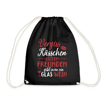 Vergiss Küsschen, guten Freunden gibt man Wein - Turnbeutel - Schwarz - Vorne