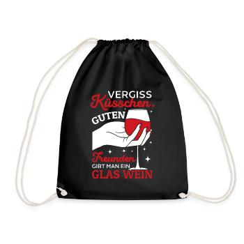 Vergiss Küsschen, guten Freunden gibt man Wein - Turnbeutel - Schwarz - Vorne