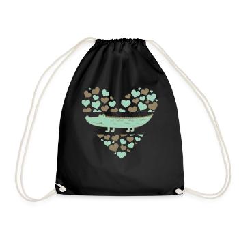 Chemise de zoo, crocodile alligator mignon avec des cœurs - Sac de sport léger - noir - Devant