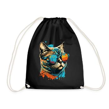 Katze mit Sonnenbrille - Turnbeutel - Schwarz - Vorne