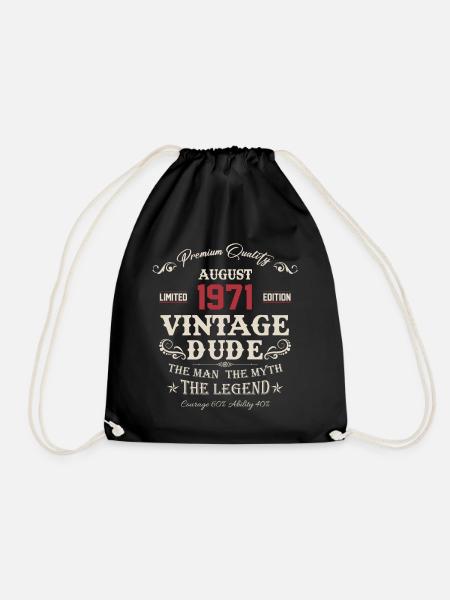August 1971 Vintage Birthday Gift - Drawstring Bag - black